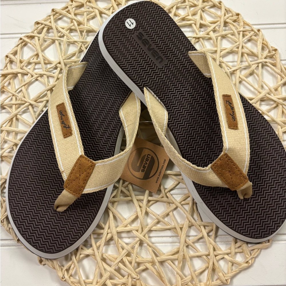 Men’s Surf Seven Tan and Brown Flip Flops NWT